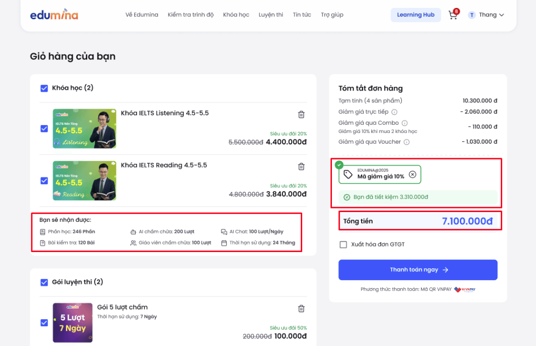 Nhập mã voucher và áp dụng