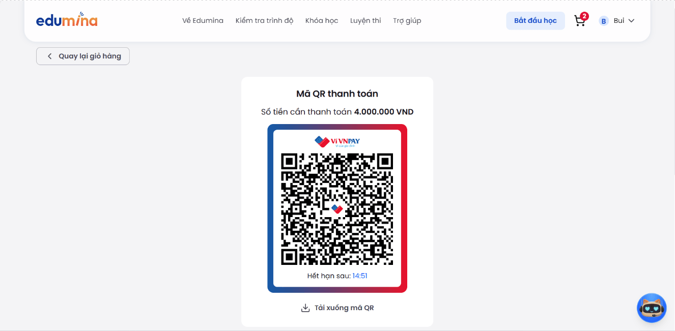 Màn hình thanh toán QR Code VNPAY
